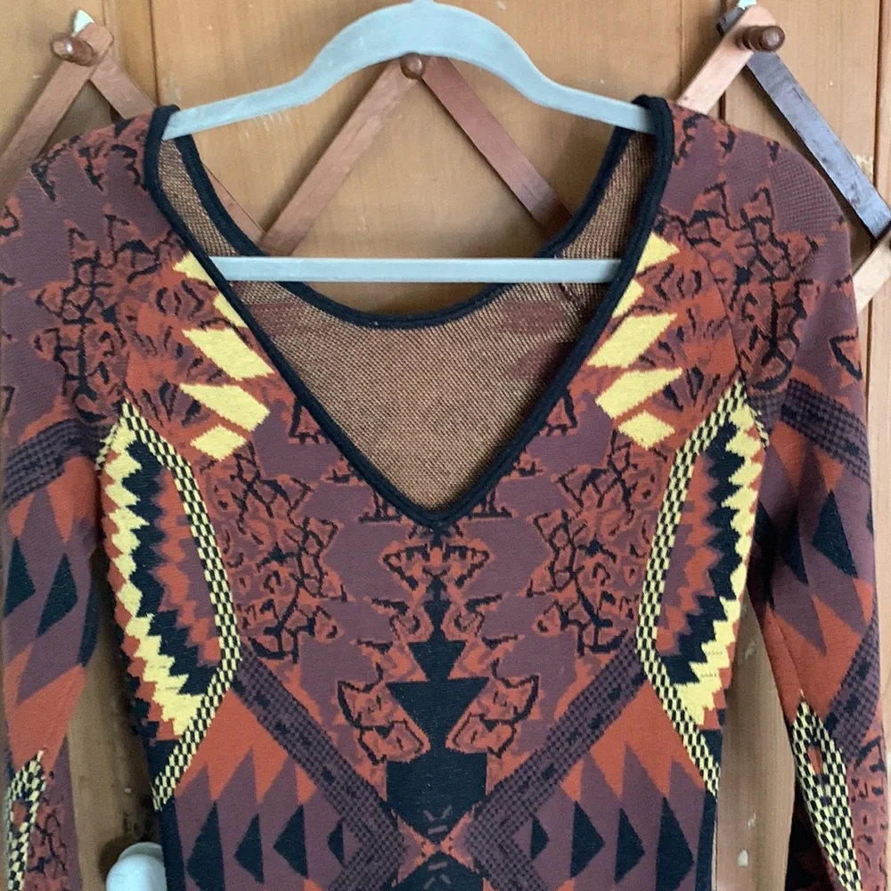 Free People Huntress of the Man aztec print long sleeve bodycon dress NWT - Picture 8 of 13